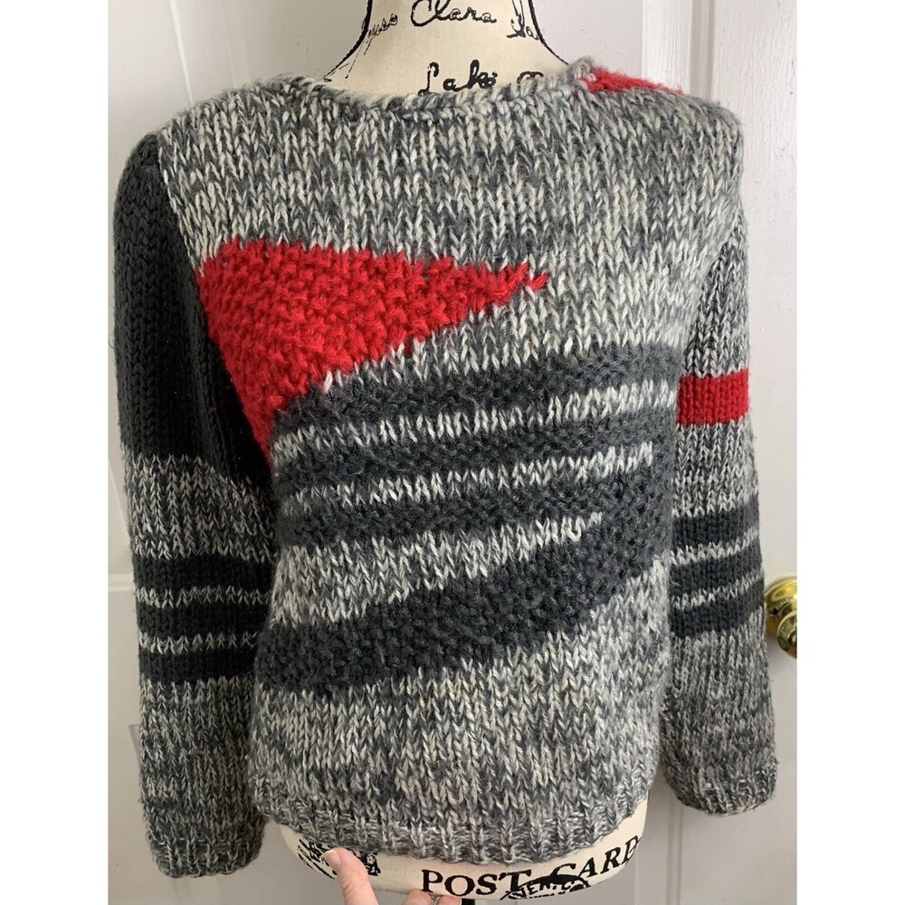 Vintage One Step Up Sweater Womens Size M Hand Knitted Abstract Pullover Gray